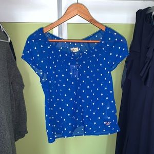 short sleeve shirt blue with white dots